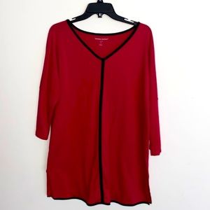 Deep raspberry and black piping tunic top